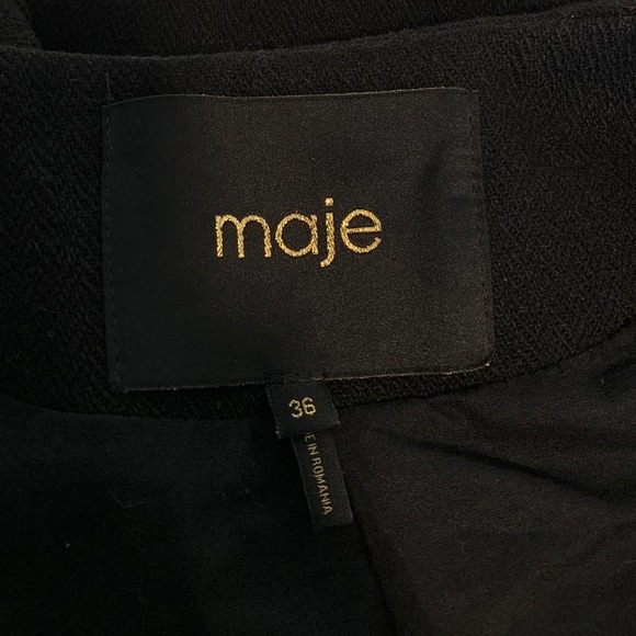 Maje Wool and Leather Moto Jacket Asymmetric Wool Blend Coat Stylized, Black, S - Picture 10 of 10